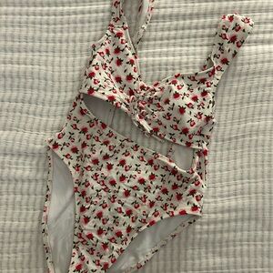 Xhilaration White Floral Cutout One-Piece Swimsuit